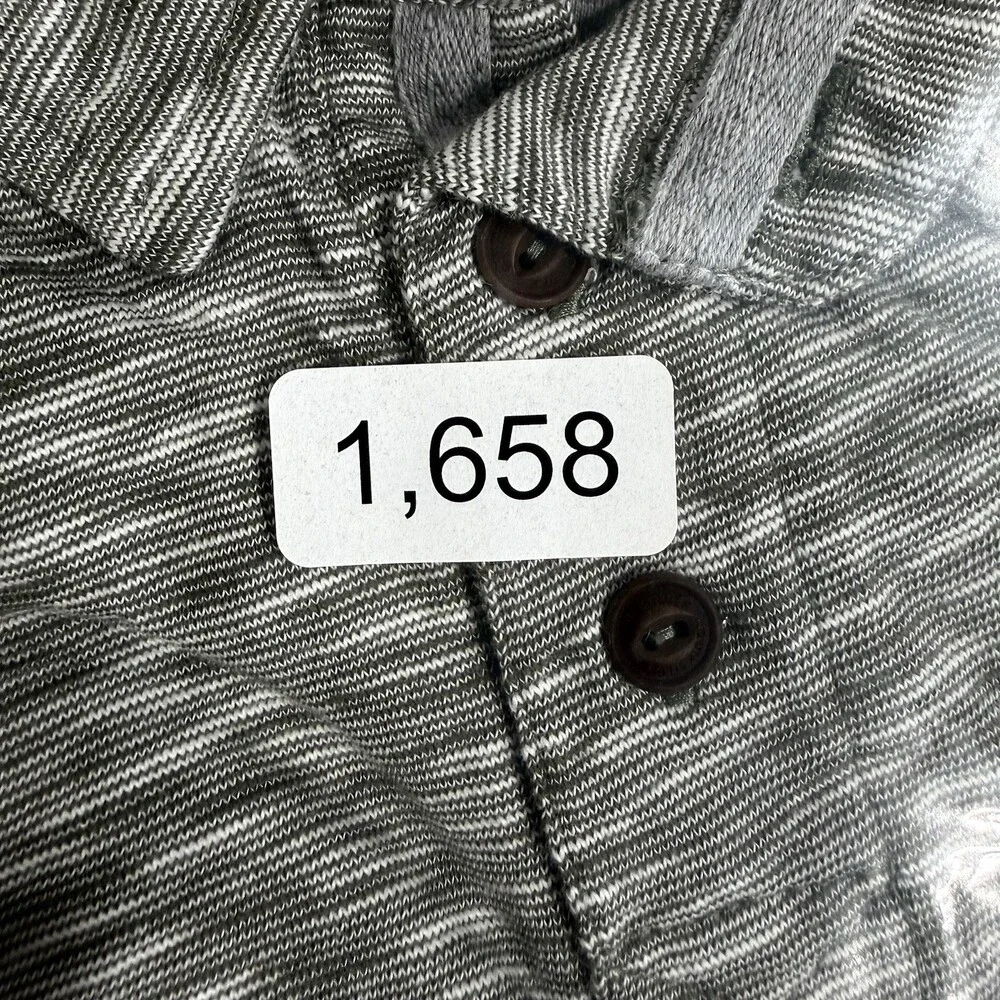 Quiksilver Mens Polo Shirt Size L Gray Olive Striped Short Sleeve Modern Fit